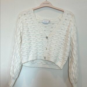 Lush White Cable Knit Cardigan Sweater